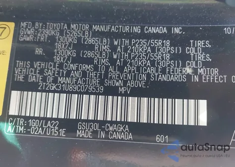 2009 Lexus Rx 350 350 z USA, uszkodzony, nr VIN 2T2GK31U89C079539